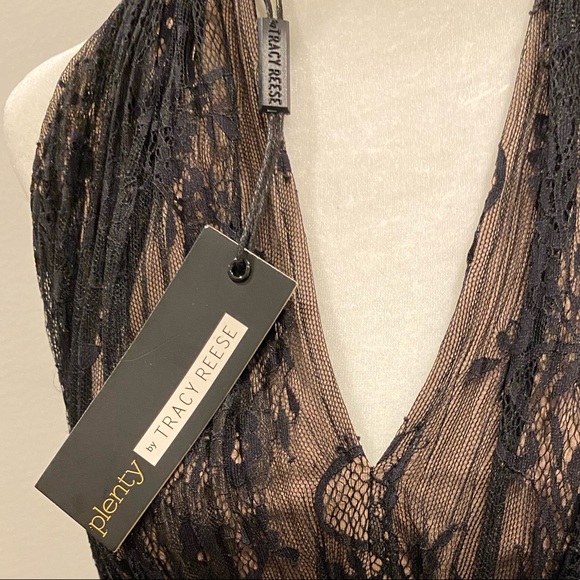 PLENTY by Tracy Reese baby doll halter dress, black lace over nude/SIZE L/NWT - Picture 3 of 8